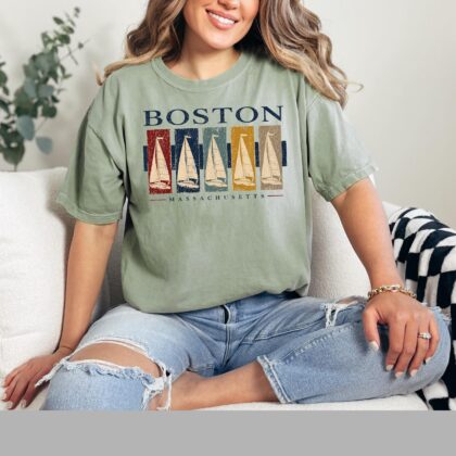 Boston Sailboat Sunset T-Shirt - Image 6