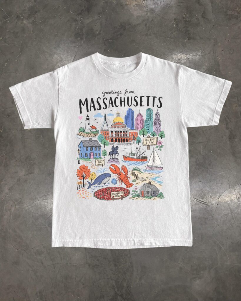 Retro Massachusetts Landmark T-Shirt: Boston and Cape Cod Graphic Tee