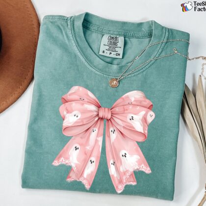 Alternative view of Coquette Pink Bow Ghost Shirts, Pink Coquette Halloween Shirt, Pink Spooky Vibes Shirts, Halloween Shirt