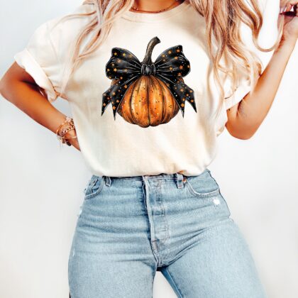 Coquette Stars Bow Halloween Shirt, Coquette Stars Bow, Halloween Shirts, Halloween Pumpkin Shirt - Image 4