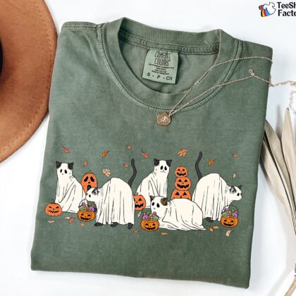 Alternative view of Halloween Cat Shirt, Сute Ghost Cat Shirt, Black Cat Shirt, Cat Lover Shirt