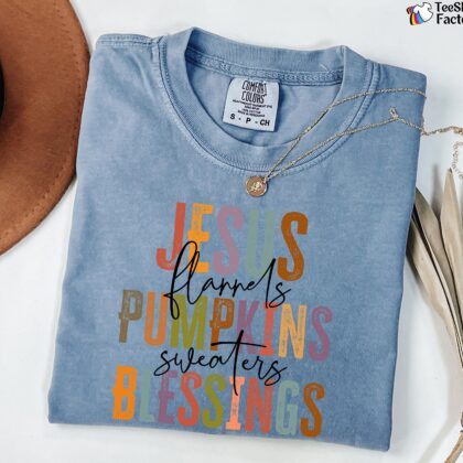 Jesus Flannels Pumpkins Sweaters Blessings Shirt, Retro Fall Vibes, Christian Thanksgiving Day Gift, Religious Shirt