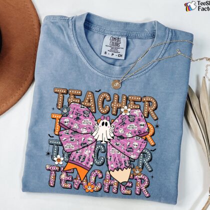 Teacher Halloween Shirt, Halloween Pencil Coquette Bow Shirt, Spooky Teacher, Teacher Gift