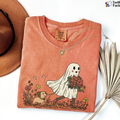 Alternative view of Сute Ghost Dog Shirt, Dog Lovers Halloween Gift, Floral Ghost Shirt, Halloween Dog Shirt