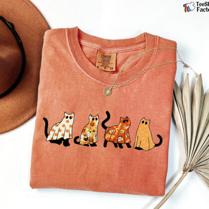 Сute Ghost Cat Shirt, Halloween Cat Shirt, Black Cat Shirt, Cat Lover Shirt
