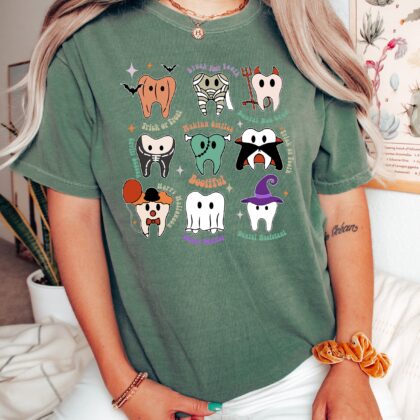 Alternative view of Spooky Halloween Dentist Shirt, Dental Halloween Shirts, Matching Halloween Dental Shirts, Dental Hygiene Shirts