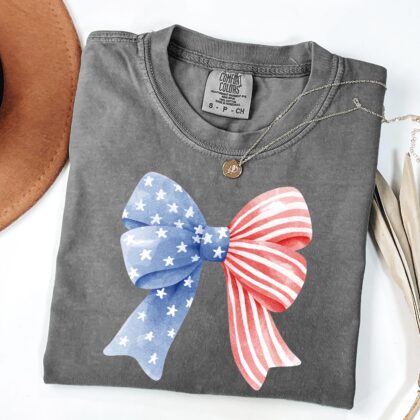 Patriotic Coquette Bow Shirt, God Bless America Shirt, 4th of July Shirt, 4th of July Tee - Image 3