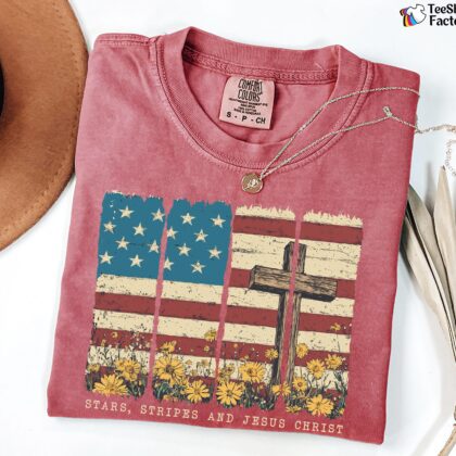4th Of July Shirt, Stars Stripes and Jesus Christ, American Jesus Shirt, Christian American Shirt - Image 4