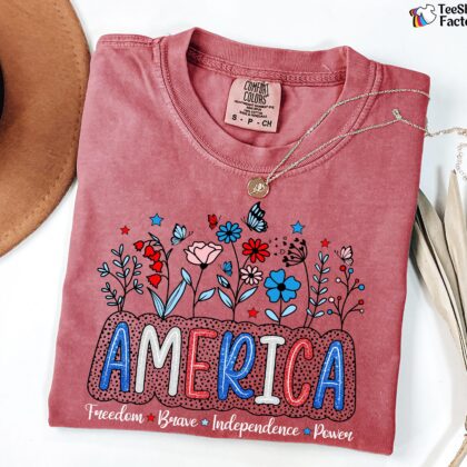 Alternative view of America Dalmatian Floral Shirt, Dalmatian Dots Shirt, 4th Of July Shirt, Independence Day Shirt