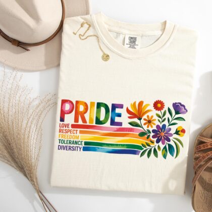 Alternative view of Pride Rainbow Shirt, Pride Love Respect Freedom Tolerance Equality Shirt, Gay Lesbian Proud Shirt, LGBTQ Rainbow Shirt