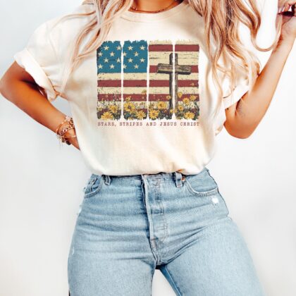 4th Of July Shirt, Stars Stripes and Jesus Christ, American Jesus Shirt, Christian American Shirt - Image 5