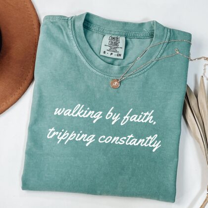 Alternative view of Walking by Faith Christian Shirt: Inspirational Tee
