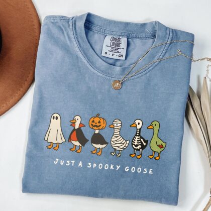 Halloween Funny Goose Shirt, Just a Spooky Goose Shirt, Halloween Shirt, Skeleton Goose Tee - Image 5