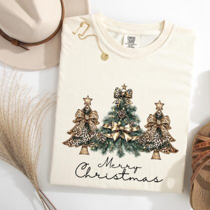 Alternative view of Merry Christmas Shirt, Christmas Tree Shirt, Leopard Coquette Bow Christmas Shirt, Womens Christmas Shirt