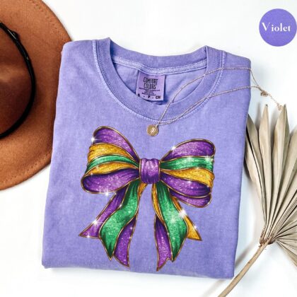 Mardi Gras Shirt, Coquette Mardi Gras Festival Shirt, Mardi Gras Celebration Bow Shirt, Mardi Gras Coquette Bow Shirt