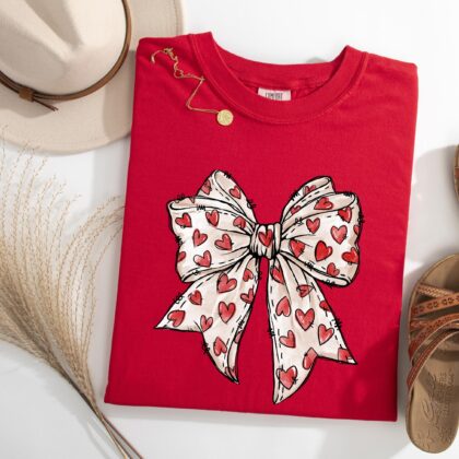 Coquette Valentine's Day Heart Bow Shirt, Retro Valentine Shirt, Valentines Day Bow Shirt, Coquette Bow Shirt