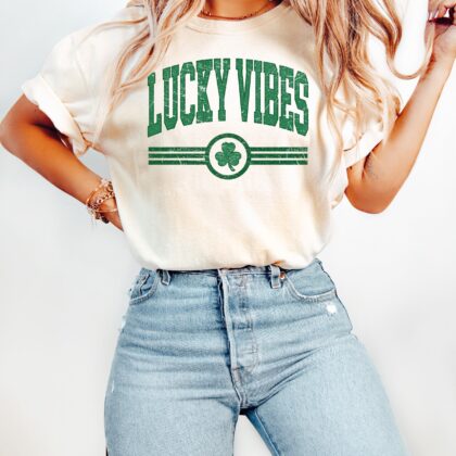Lucky Vibes Shirt, Cute Shamrock Shirt, Retro St Patricks Day Shirt, Irish Lucky Day Shirt - Image 6