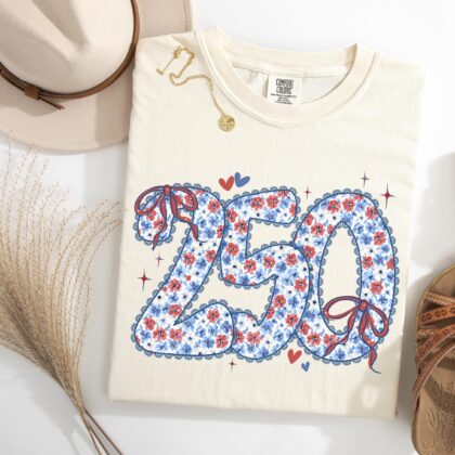 Alternative view of USA 250 Shirt, USA 250th Anniversary Patriotic Tee, Floral USA Shirt, American Girl Shirt