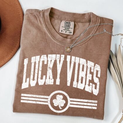 Lucky Vibes Shirt, Cute Shamrock Shirt, Retro St Patricks Day Shirt, Irish Lucky Day Shirt - Image 4