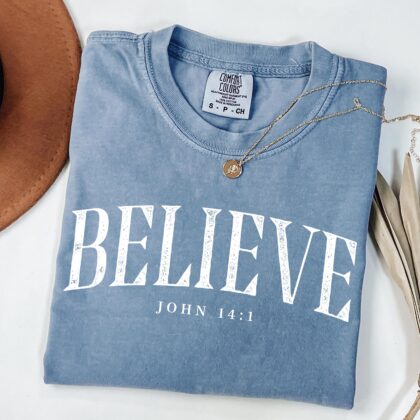 Alternative view of Believe Shirt, Bible Verse Shirt, Minimalist Christian Shirt, Religious Scripture Shirt