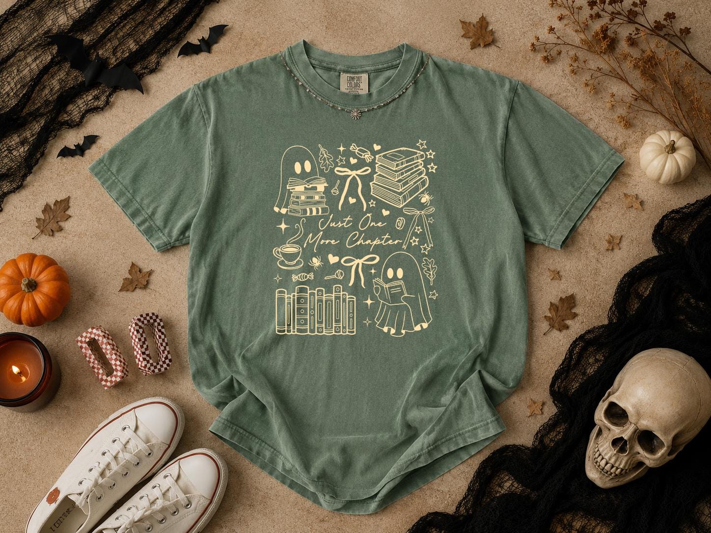 Just One More Chapter Shirt, Ghost Reading Shirt, Halloween Ghost Book Lover Shirt, Spooky Season Shirt - Image 5