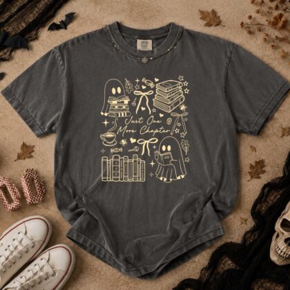Just One More Chapter Shirt, Ghost Reading Shirt, Halloween Ghost Book Lover Shirt, Spooky Season Shirt - Image 4