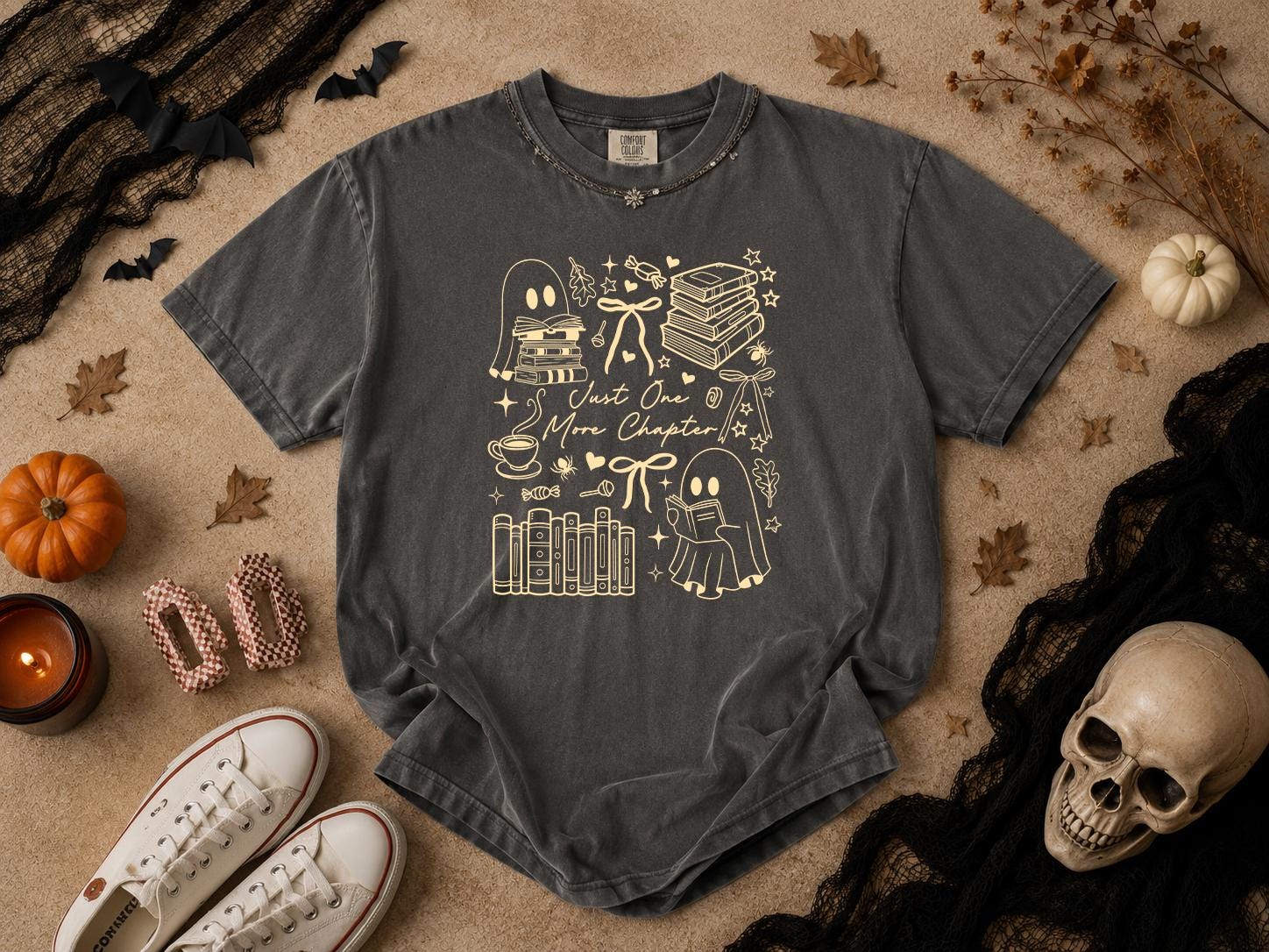 Just One More Chapter Shirt, Ghost Reading Shirt, Halloween Ghost Book Lover Shirt, Spooky Season Shirt - Image 4