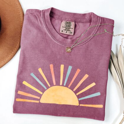 Alternative view of Retro Sun Shirt, Minimalist Sunshine Tee, Boho Sun Graphic Shirt, Summer Aesthetic Top