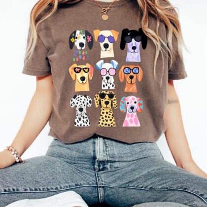 Colorful Dog Lover Shirt, Cute Puppy Sunglasses Tee, Dog Mom Gift, Pet Lover Shirt - Image 4