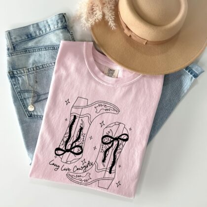 Alternative view of Long Live Cowgirls Shirt, Western Cowgirl Boots Tee, Pink Country Graphic Shirt, Rodeo Western Tee
