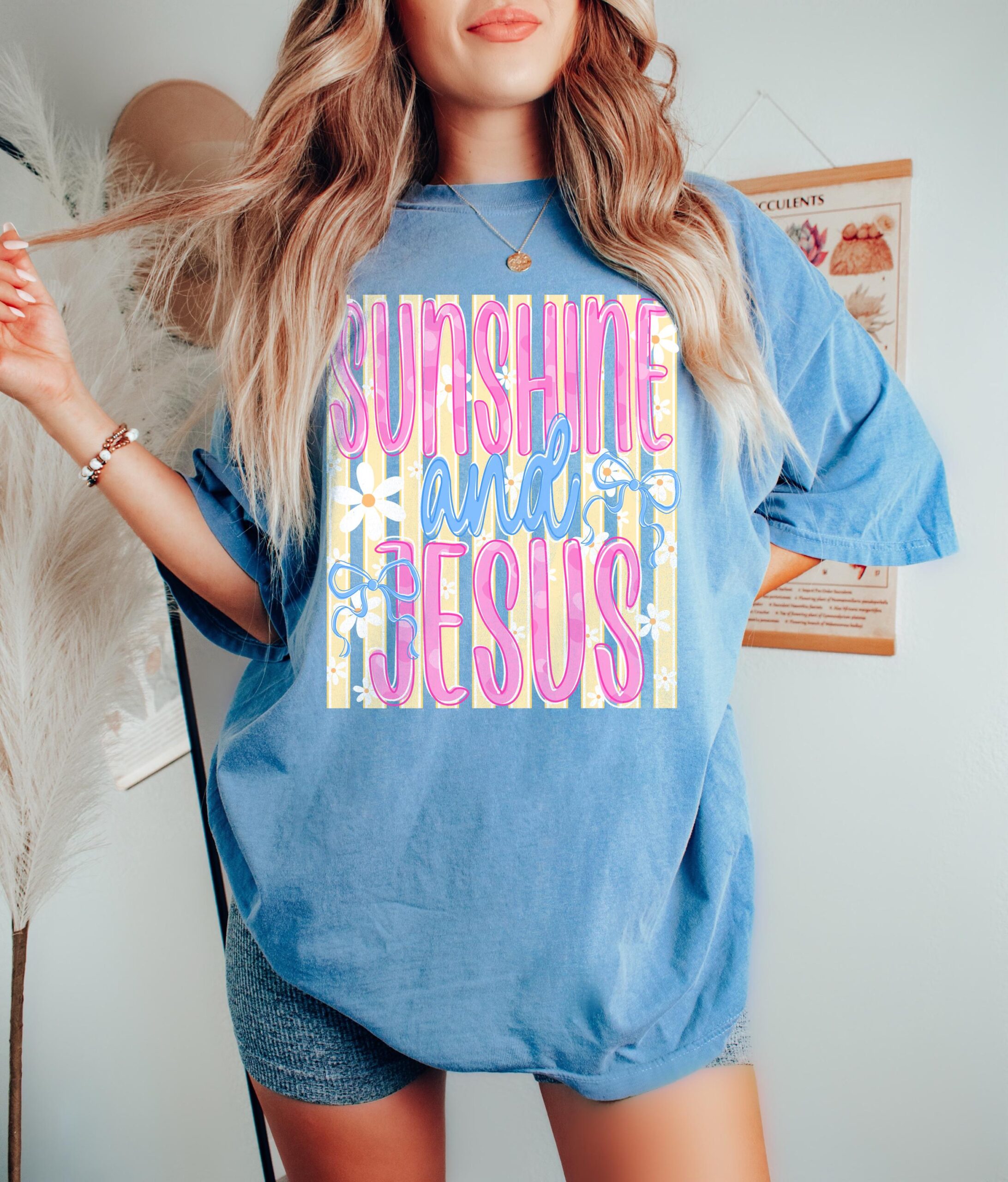 Sunshine and Jesus Tee, Christian Faith Shirt, Inspirational Religious Graphic Tee, Church Gift for Women - Image 7