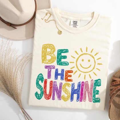 Alternative view of Be The Sunshine Tee, Retro Happy Face Shirt, Positive Quote Graphic Tee, Bright Summer Gift