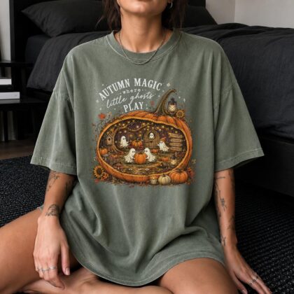 Little Ghosts Pumpkin Shirt, Autumn Magic Tee, Halloween Shirt, Fall Ghost Tee