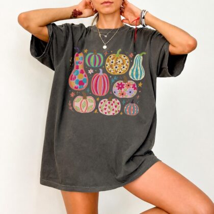 Cute Autumn Pumpkin Shirt, Colorful Pumpkin Tee, Fall Pumpkin Shirt, Boho Pumpkin Halloween Tee