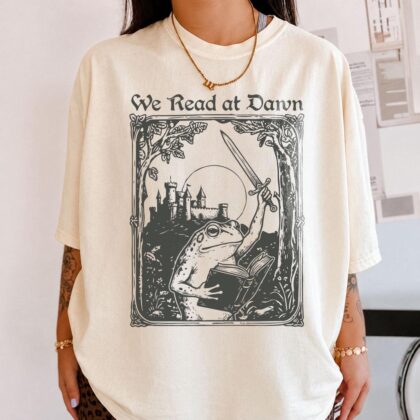 Bookish Funny Frog Reading Shirt, Weirdcore Medieval Tee, We Read At Dawn Tshirt, Weird English Teacher Shirt - Image 4