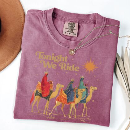 Alternative view of Three Wise Men Christian Shirt, Retro Tonight We Ride Christmas Christian Quote T-Shirt, Christmas Faith Gift, Xmas Gift