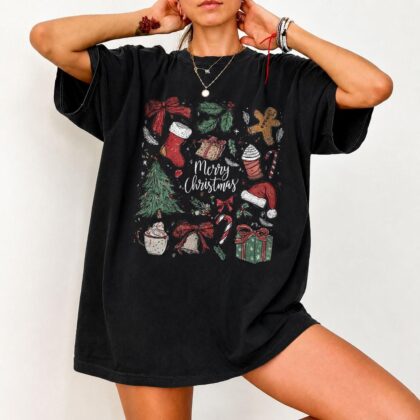 Alternative view of Holiday Doodle Shirt, Christmas Tree T-Shirt, Merry Christmas Shirt, Retro Christmas Graphic Tee