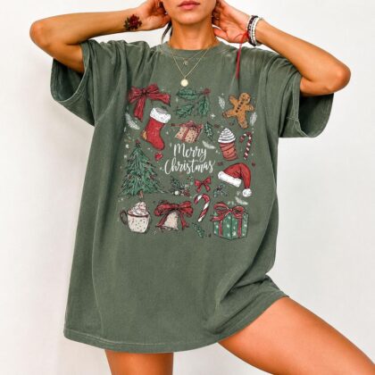 Holiday Doodle Shirt, Christmas Tree T-Shirt, Merry Christmas Shirt, Retro Christmas Graphic Tee