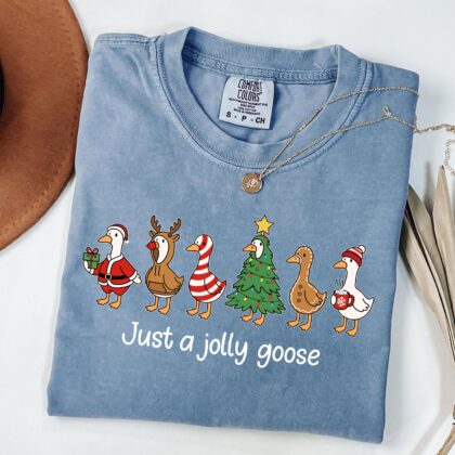 Jolly Goose Holiday Tee, Funny Goose T-Shirt, Christmas Goose Shirt, Festive Farm Bird Shirt