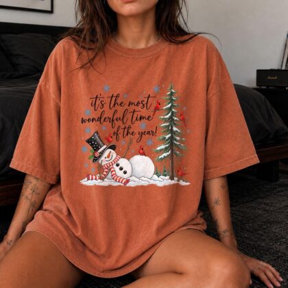 Christmas Time Shirt, Retro Christmas Tree Tee, Christmas Cozy Snowman It's The Most Wonderful Time Shirt, Holiday Shirt Tee - Image 6