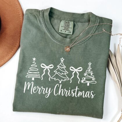 Alternative view of Christmas Tree Bow Tee, Merry Christmas Shirt, Minimalist Christmas T-Shirt, Festive Holiday Shirt