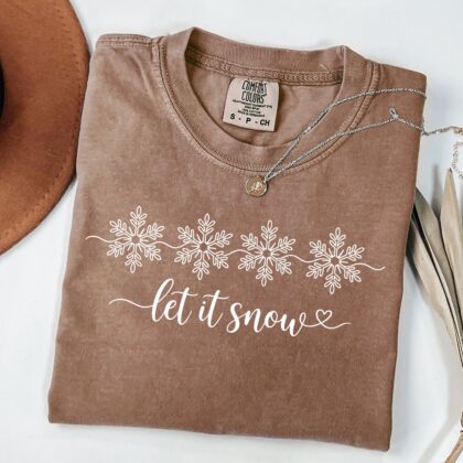 Snowflake Christmas Tee, Let It Snow Shirt, Minimalist Winter T-Shirt, Cozy Holiday Shirt - Image 5