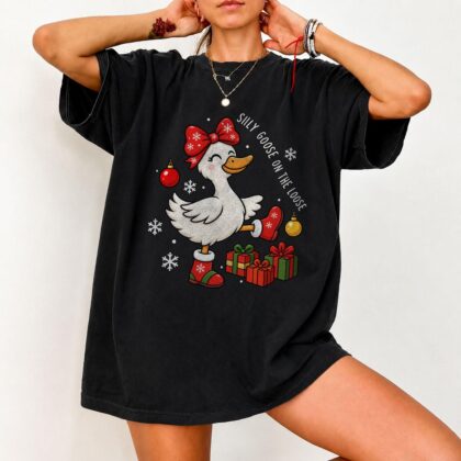 Alternative view of Funny Goose Holiday T-Shirt, Christmas Gift, Christmas Goose Shirt, Silly Goose On The Loose Tee