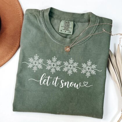 Snowflake Christmas Tee, Let It Snow Shirt, Minimalist Winter T-Shirt, Cozy Holiday Shirt