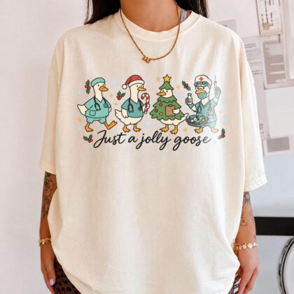 Just A Jolly Goose Tee, Funny Nurse Christmas T-Shirt, Christmas Nurse Goose Shirt, RN Holiday Gift - Image 10