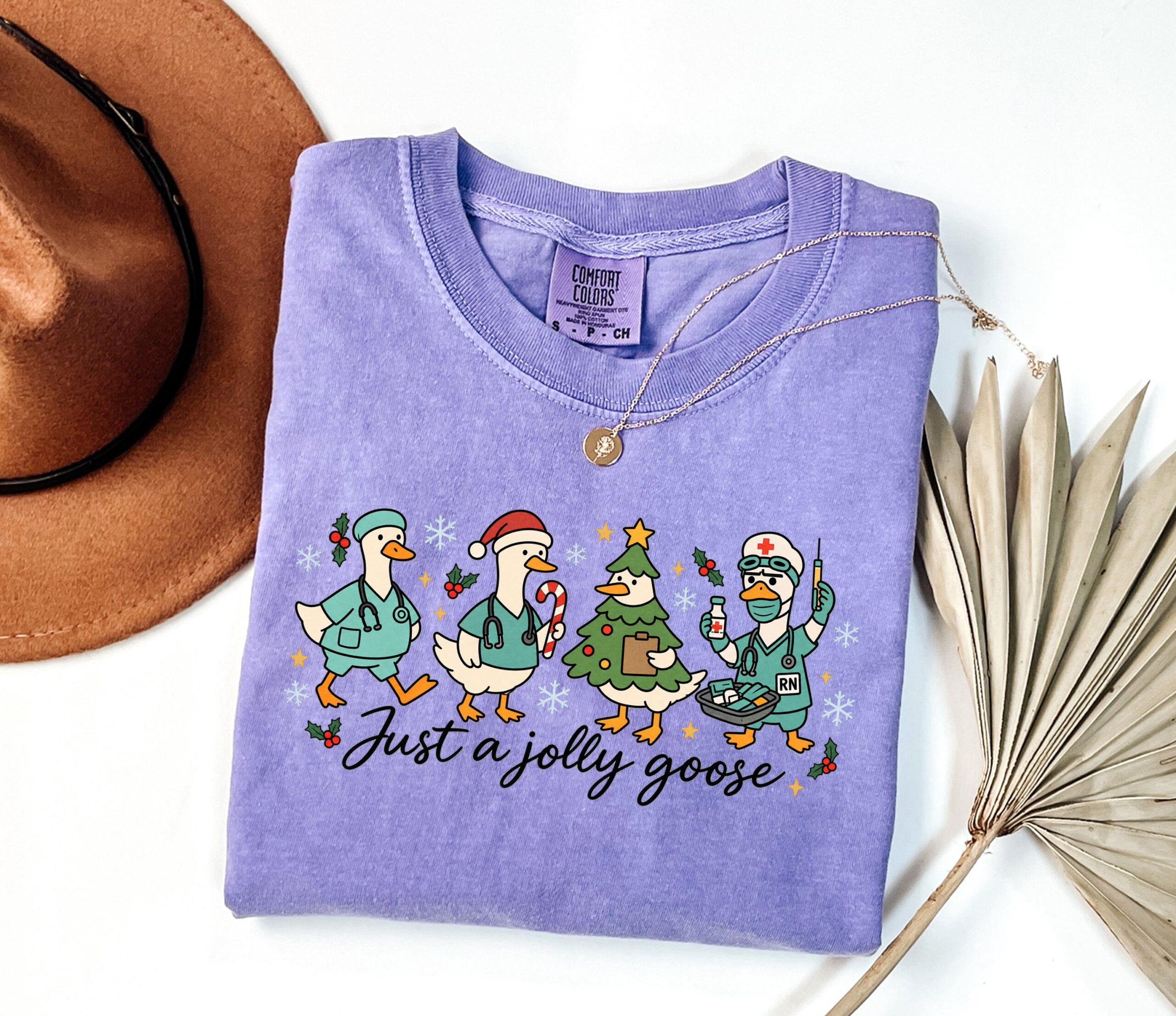 Just A Jolly Goose Tee, Funny Nurse Christmas T-Shirt, Christmas Nurse Goose Shirt, RN Holiday Gift - Image 7